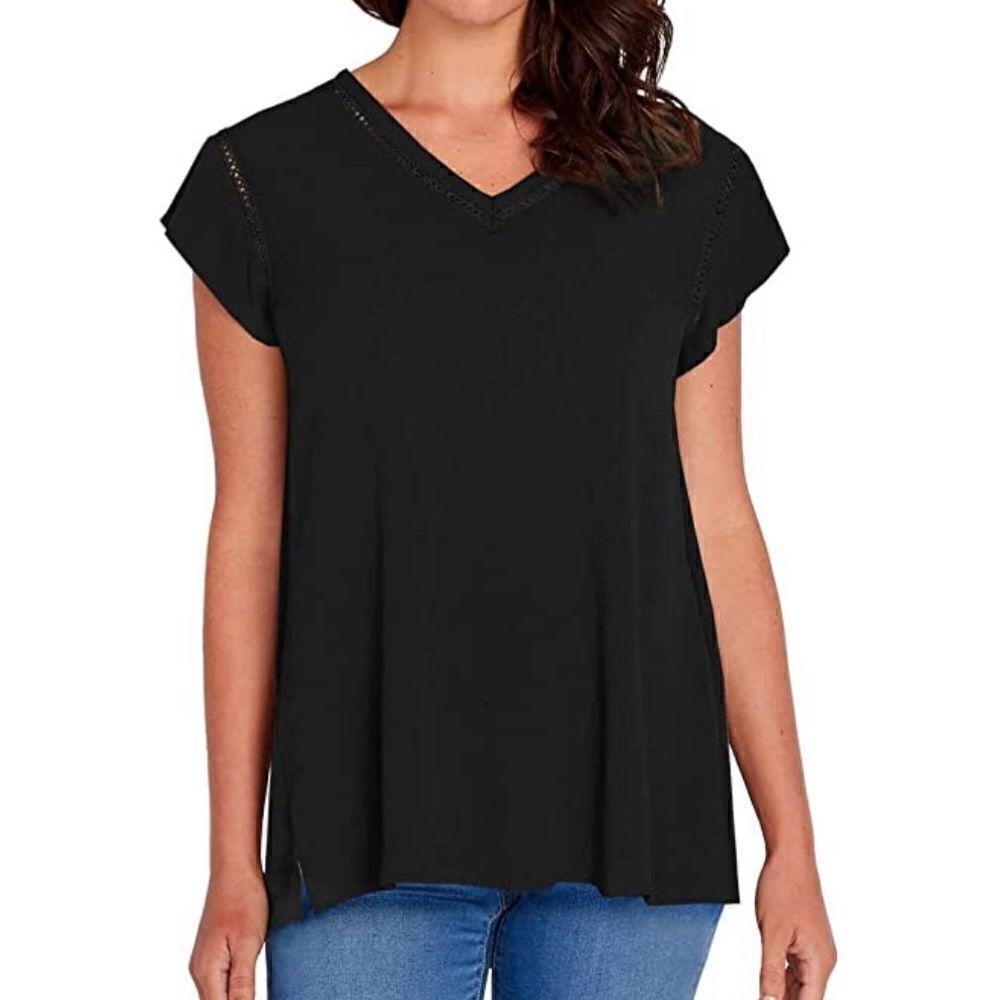 Buffalo David Bitton Black Gauze V Neck Top Size M